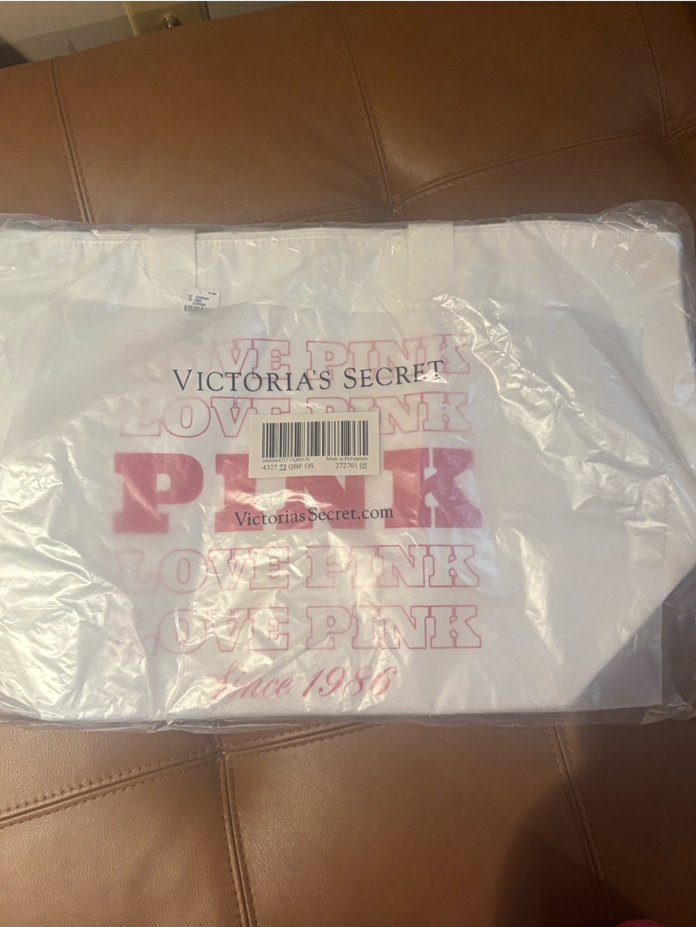 Victoria's Secret White Tote with Pink Logo Outline